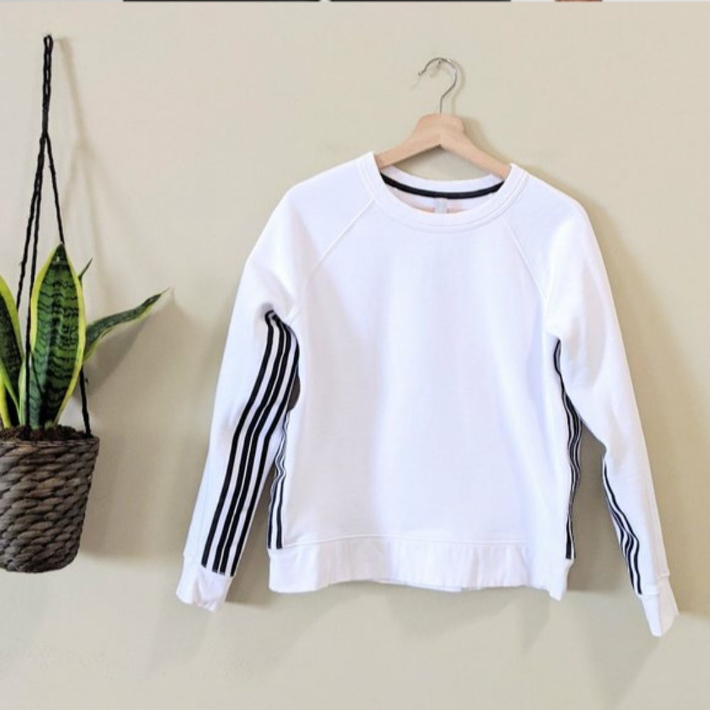 Athleta Cotton Blend Striped Crewneck Slim Sweatshirt